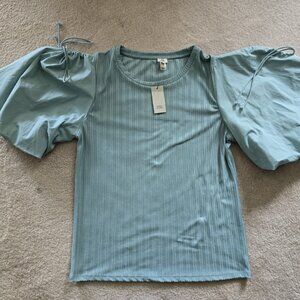 River Island Teal Blue Balloon Sleeve Top